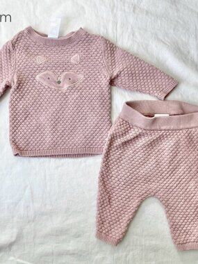 🪴5/$30 Carter's 0-3 Months Baby Knit Fox Pink Purple Matching Set